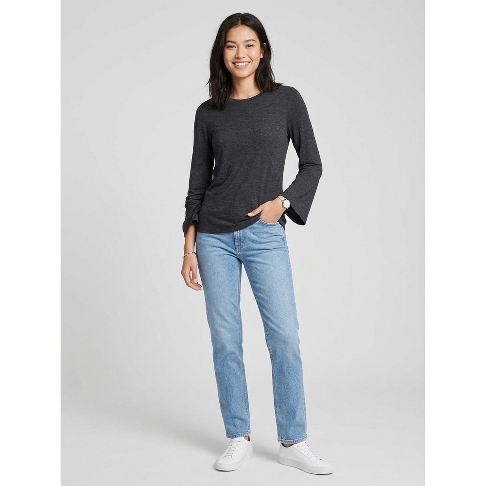 Vince Charcoal Grey Viscose Flared Bell Sleeve Crew Neck Top Small
